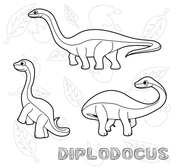 Dinozaur Diplodocus Cartoon Wektor Ilustracji Monochromatyczne — Wektor stockowy