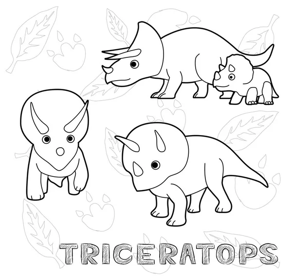 Dinosauro Triceratops Illustrazione Vettoriale Del Fumetto Monocromatico — Vettoriale Stock
