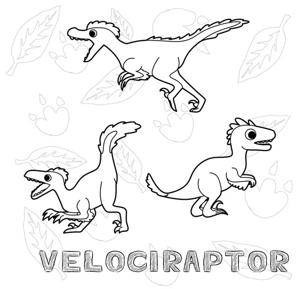 Dinosaurus Velociraptor Cartoon Vector Illustration Monochrome — Stockový vektor