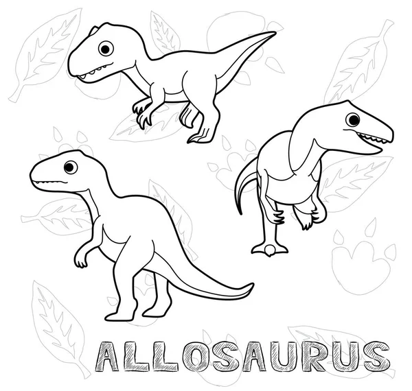 Dinosaurie Allosaurus Tecknad Vektor Illustration Enfärgad — Stock vektor