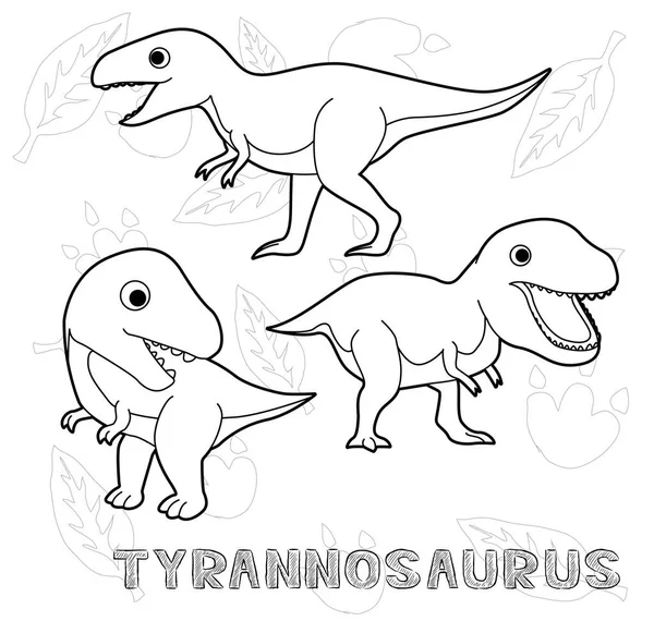 Dinosaurio Tiranosaurio Dibujos Animados Vector Ilustración Monocromo — Vector de stock