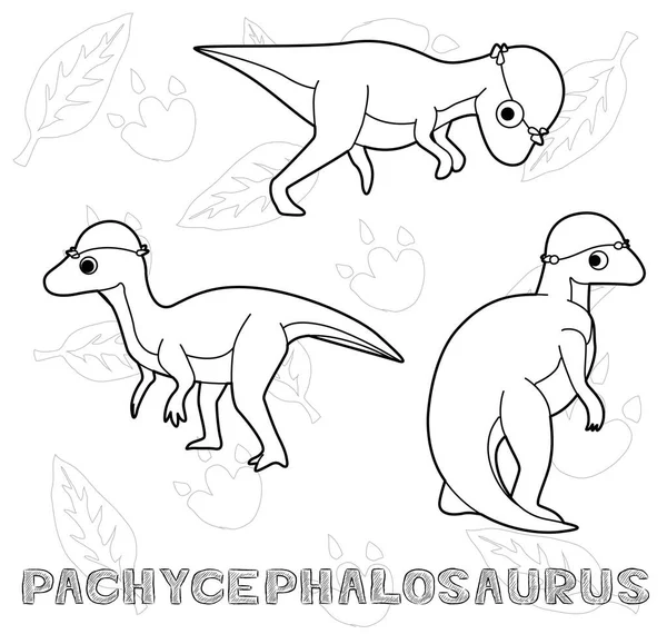 Dinozor Pachycephalosaurus Çizgi Film Vektör Çizimi Monokrom — Stok Vektör