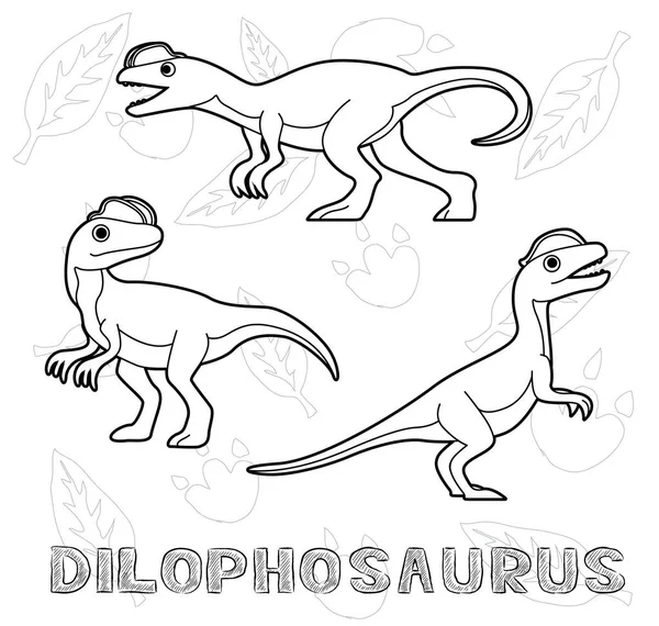 Dinosaur Dilophosaurus Γελοιογραφία Εικονογράφηση Διάνυσμα Μονόχρωμη — Διανυσματικό Αρχείο