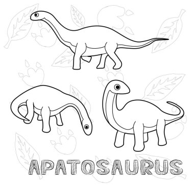 Dinozor Apatosaurus Çizgi film Vektör İllüstrasyonu Tek Renk