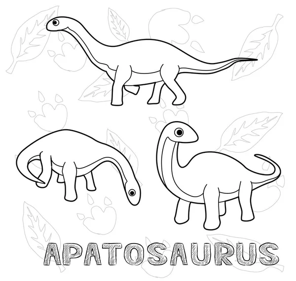 Dinosaurus Apatosaurus Cartoon Vector Illustratie Monochroom — Stockvector