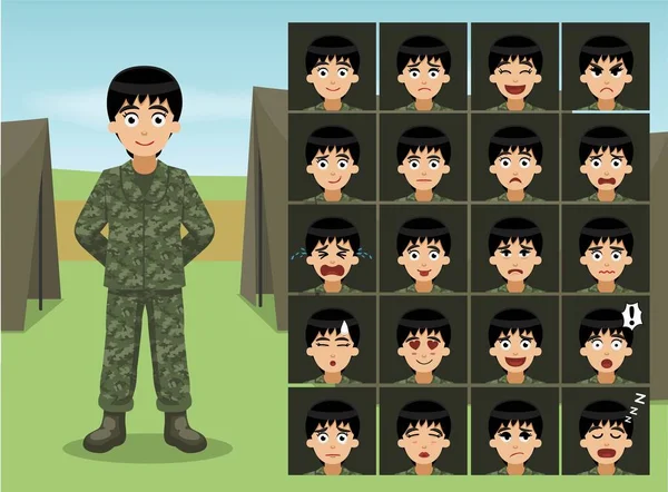Militar Mulher Soldado Cartoon Emoção Rostos — Vetor de Stock