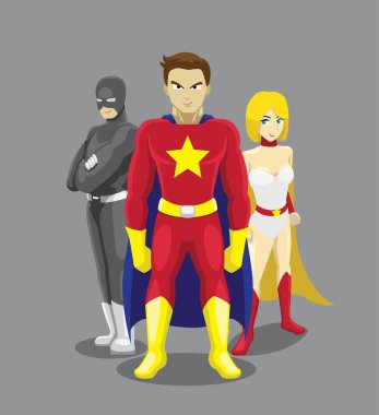 Superhero Set Pozisyonları Çizgi film Vektör İllüstrasyonu 1