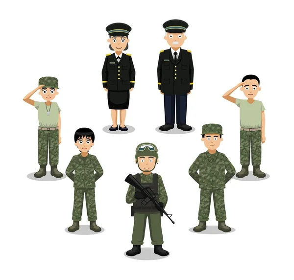 Personagens Militares Cartoon Vector Ilustração — Vetor de Stock