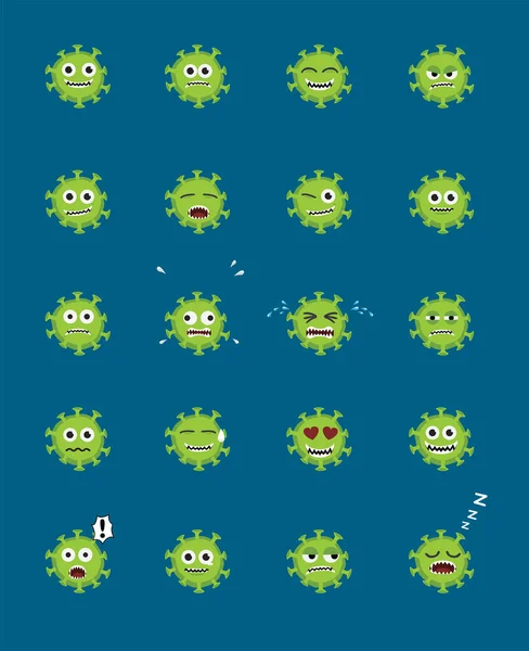 Influenza Coronavirus Zöld Arc Emoticon Arcok Rajzfilm — Stock Vector