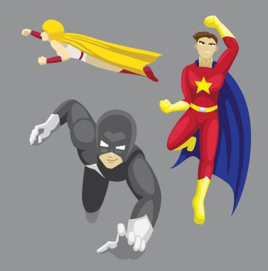 Superhero Set Pozisyonları Çizgi film Vektör İllüstrasyonu 9