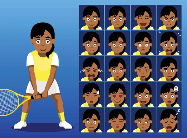 Jugador Tenis Brasileño Cartoon Emotion Faces Vector Illustration — Archivo Imágenes Vectoriales