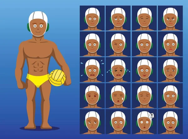 Brazil Water Polo Player Cartoon Emotion Faces Vector Illustration — стоковий вектор