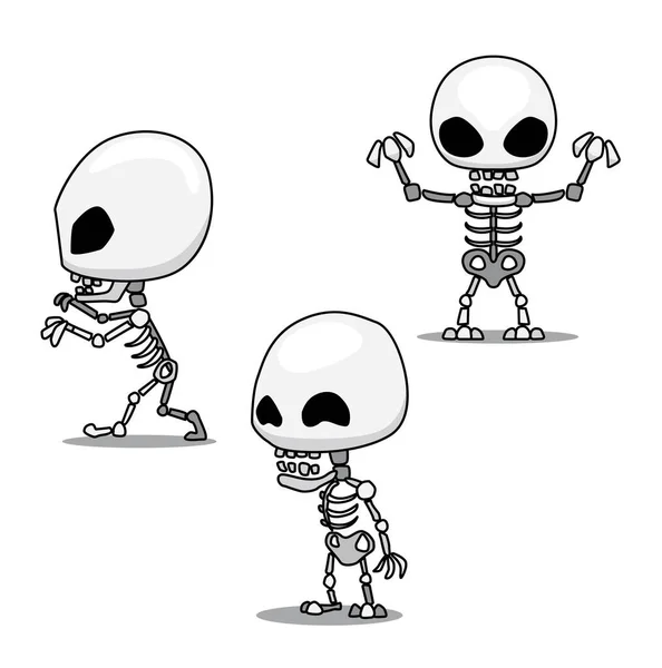 Halloween Character Set Esqueleto Bonito Cartoon Vector Ilustração Curso — Vetor de Stock