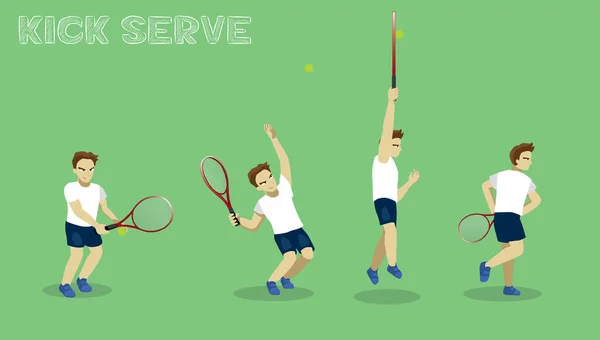 Manga Man Kick Serve Tennis Set Tutorial — Stockvector