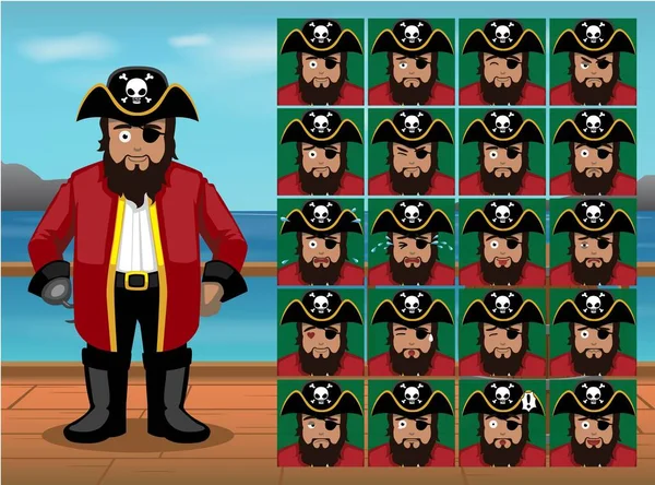 Capitão Pirata Cartoon Emoticon Enfrenta Ilustração Vetorial — Vetor de Stock