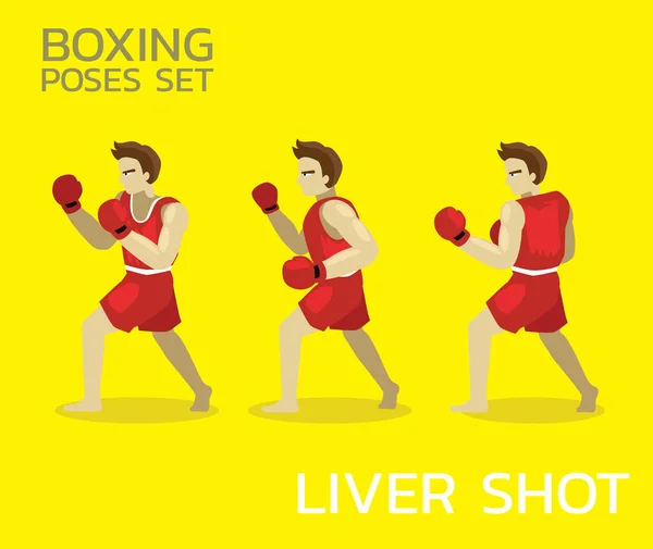 Liver Shot Manga Boxing Poses Set Man Cartoon Vector Illustration — 스톡 벡터