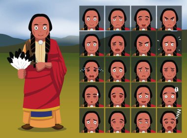 Yerli Amerikan Komançi Şefi Karikatür Duyguları Vektör İllüzyonuyla karşı karşıya