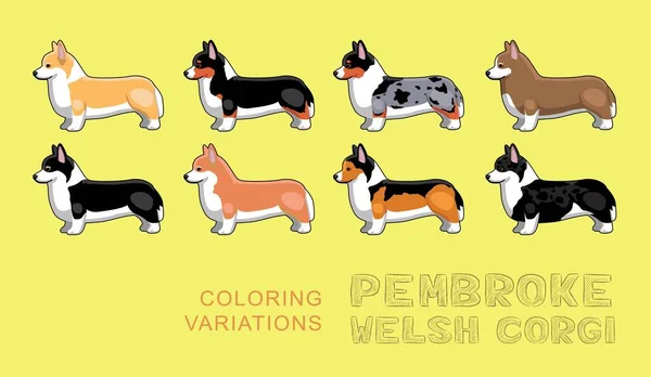 Perro Pembroke Galés Corgi Para Colorear Variaciones Vector Ilustración — Archivo Imágenes Vectoriales