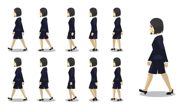 Manga Cartoon Sequence Pengusaha Wanita Berjalan Vektor - Stok Vektor