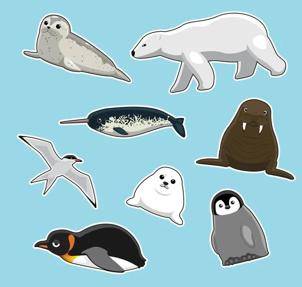 Conjunto Adesivos Desenhos Animados Animais Ártico — Vetor de Stock
