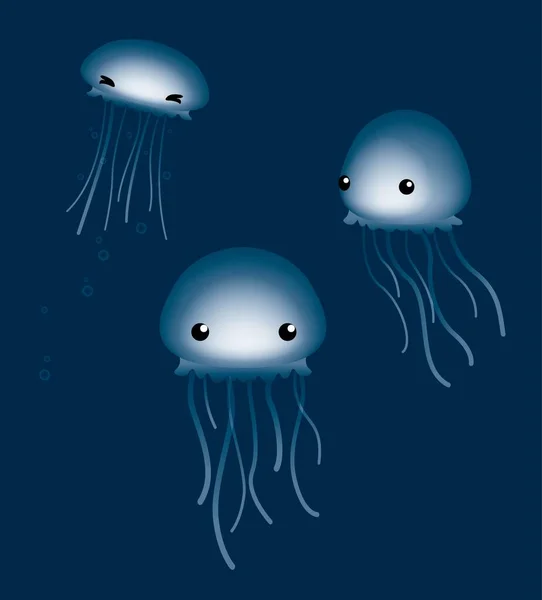 Jellyfish Bonito Poses Cartoon Vector Ilustração —  Vetores de Stock