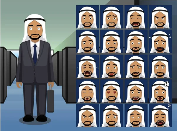 ビジネスアラブ人漫画感情の顔 ベクトルイラスト — ストックベクタ