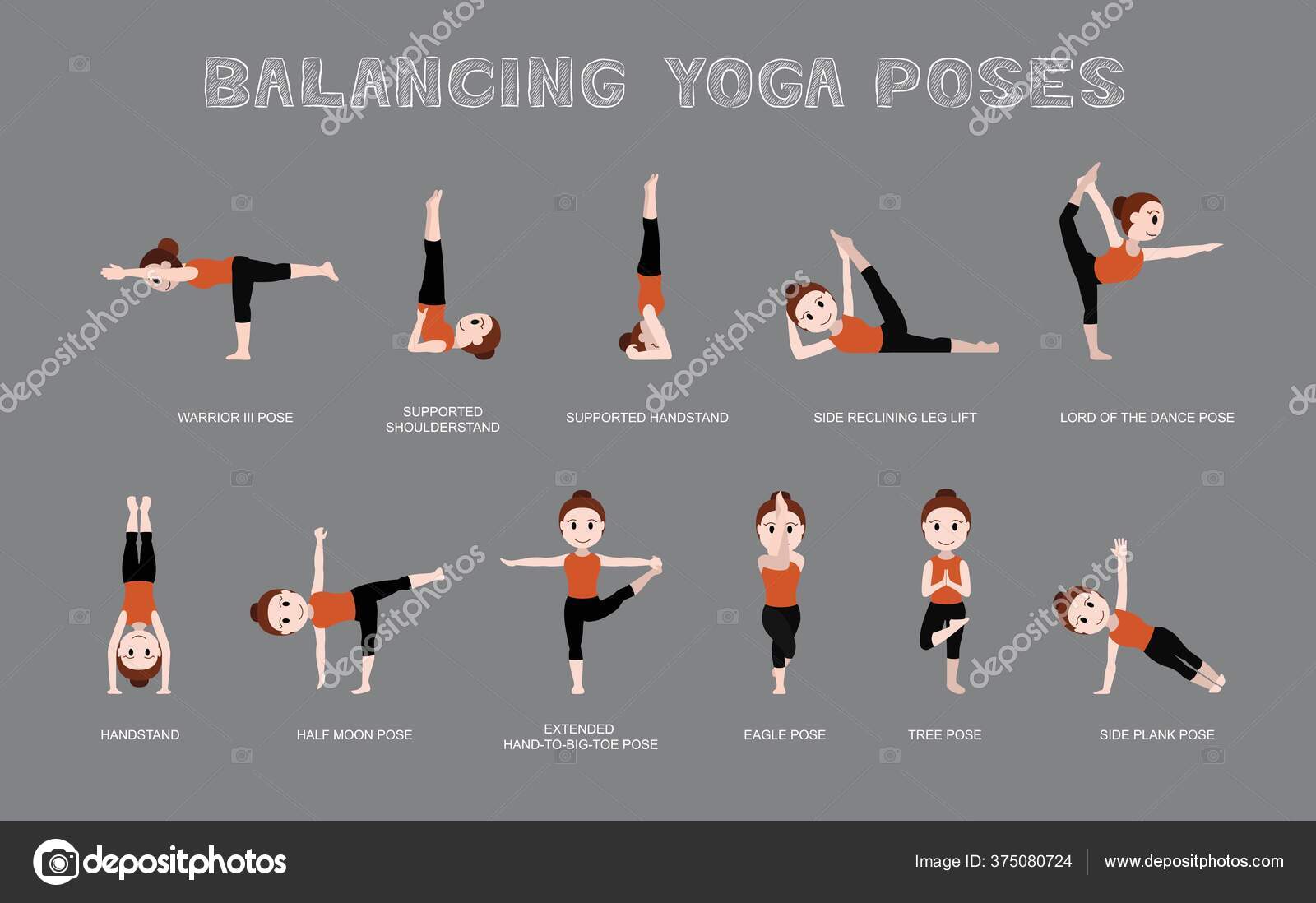 Yoga Balancing Poses Vector Illustration Stock Vector by ©Punnawich  375080724