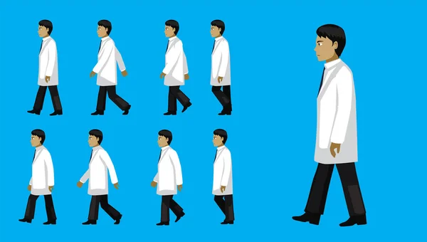 Manga Man Doctor Walking Animation Sequence Cartoon — Stockový vektor
