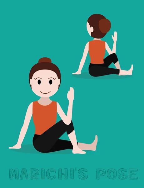 Yoga Marichis Pose Cartoon Vector Illustration — 스톡 벡터