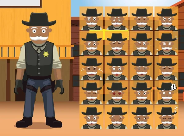 Western Old Sheriff Cartoon Tecken Känslor — Stock vektor