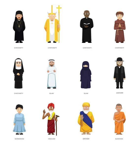Vallásos Emberek Aranyos Rajzfilmfigurák Készlet — Stock Vector