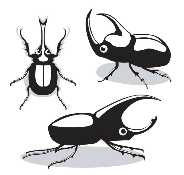 Χαριτωμένο Rhinoceros Beetle Αφίσες Γελοιογραφία Εικονογράφηση Διάνυσμα — Διανυσματικό Αρχείο