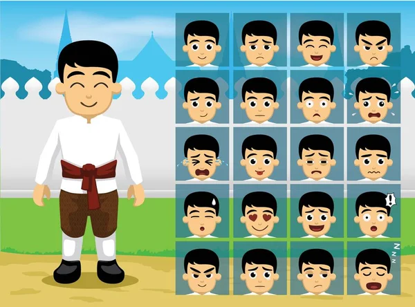 Thai Traditional Boy Cartoon Emotion Visages Illustration Vectorielle — Image vectorielle