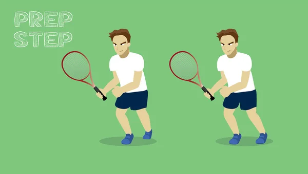 Manga Man Voorbereiding Stap Tennisset Tutorial — Stockvector