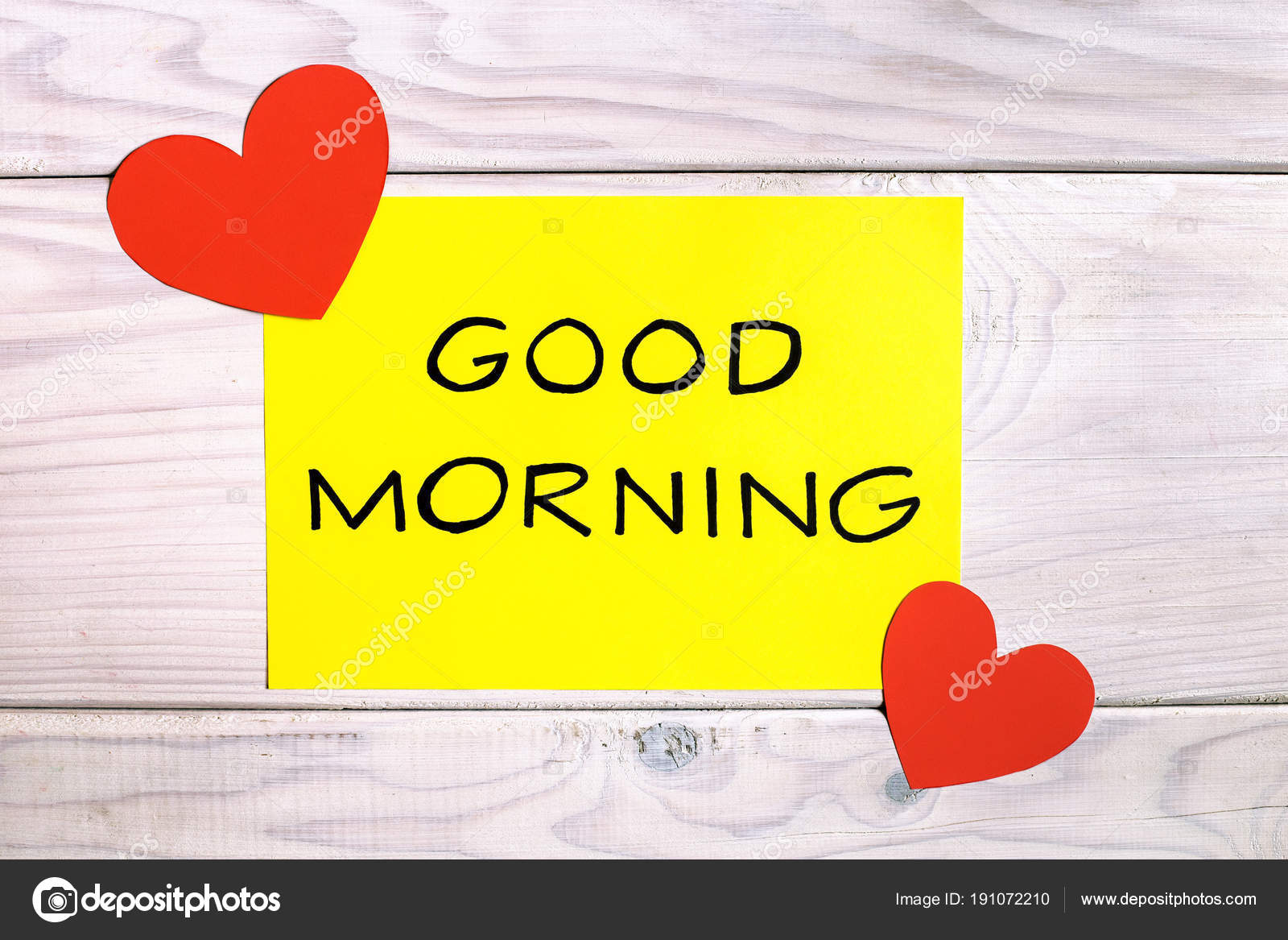 Text Good Morning Heart Shapes Wooden Table Image Intentionally ...