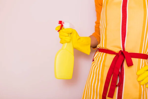 Wizerunek Gospodyni Domowej Sprzątającej Butelką Spray — Zdjęcie stockowe