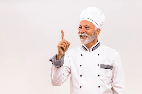 Retrato Del Chef Senior Feliz Teniendo Idea — Foto de Stock
