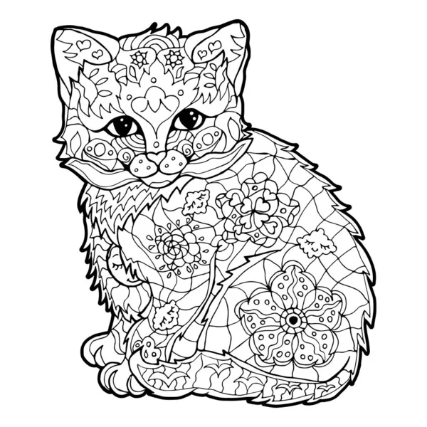 Illustration with hand drawn cat with doodles. — ストックベクタ