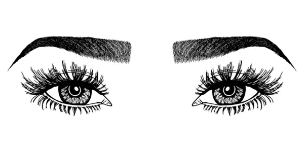 Ilustracja Oczami Rzęsami Brwiami Kobiety Spójrz Makijaż Projekt Tatuażu Logo — Wektor stockowy