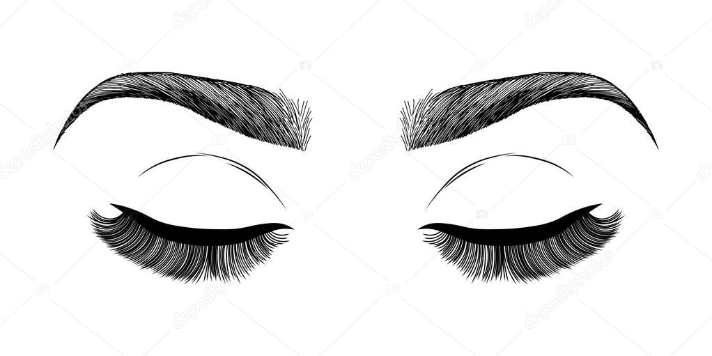 Illustration with woman's eyes, eyebrows and eyelashes. Makeup Look. Tattoo design.
