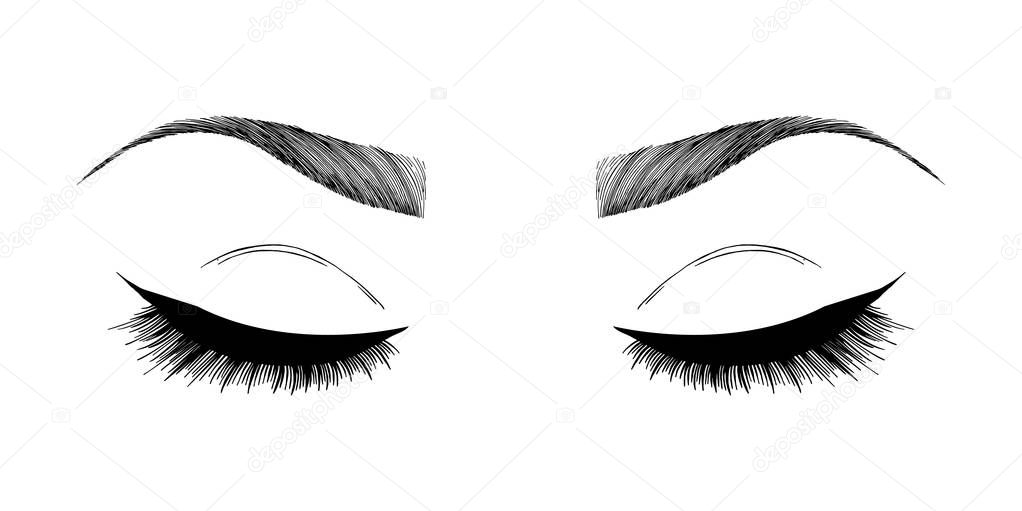 Illustration with woman's eyes, eyebrows and eyelashes. Makeup Look. Tattoo design.