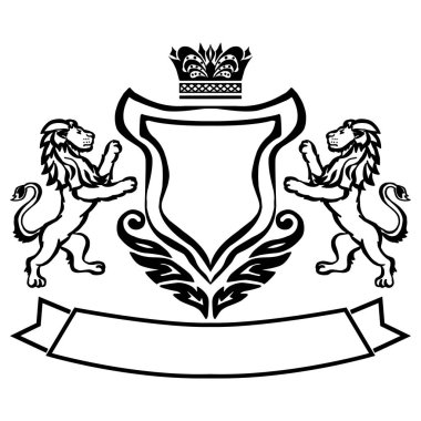 Aslanlı armalı resim. Dövme tasarım elementi. Heraldry ve logo konsepti sanatı.