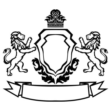 Aslanlı armalı resim. Dövme tasarım elementi. Heraldry ve logo konsepti sanatı.