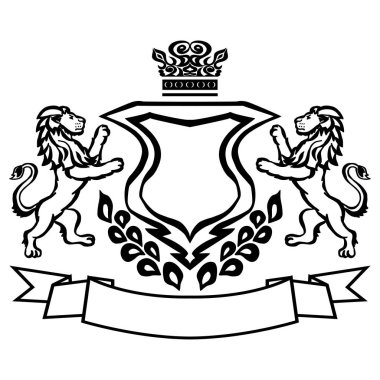 Aslanlı armalı resim. Dövme tasarım elementi. Heraldry ve logo konsepti sanatı.