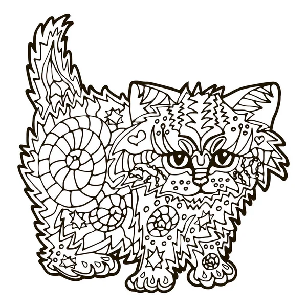 Ilustración Con Gato Dibujado Mano Con Garabatos Dibujo Para Colorear — Vector de stock