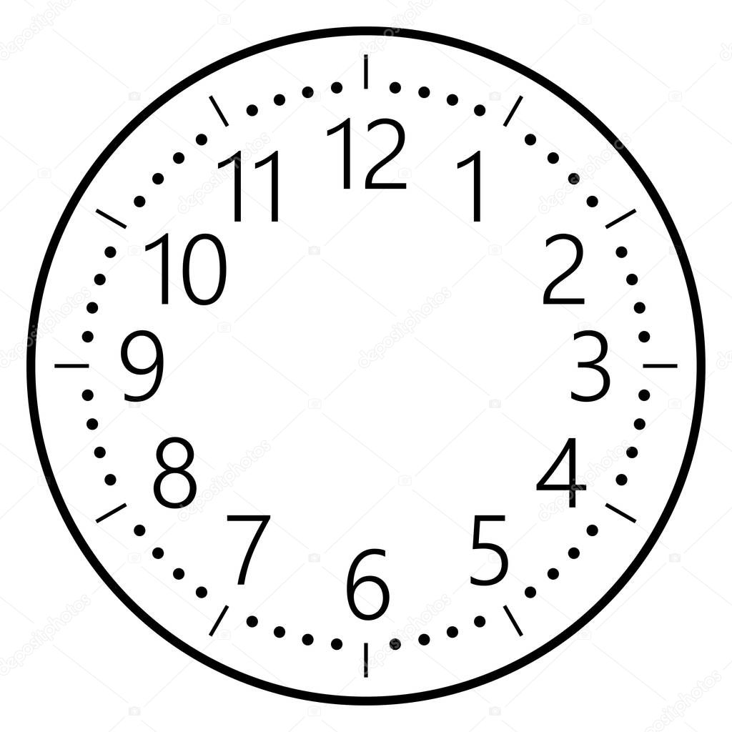 Clock face for house, alarm, table, kitchen, wall, wristwatch or special model for kids. Dial for pocket, stop watches, timers or grandfather clocks. Logo for the repair shop.