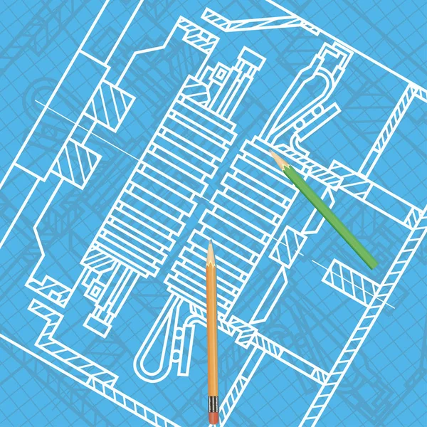 Abstract Background Technical Blueprint Mechanics Pencils Engineering Illustration — 스톡 벡터