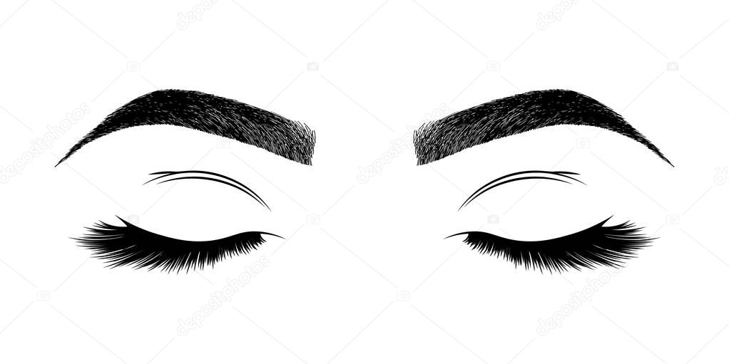 Illustration with woman's eyes, eyebrows and eyelashes. Makeup Look. Tattoo design.