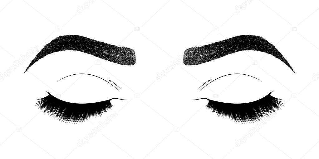 Illustration with woman's eyes, eyebrows and eyelashes. Makeup Look. Tattoo design.