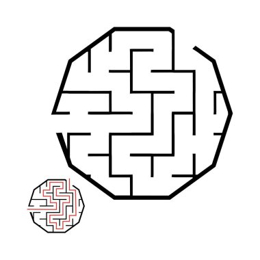 Labirentle illüstrasyon, çocuklar için labirent bilmecesi. Giriş ve çıkışı olan bebek bulmacası. Çocuklar bilmece oyunu.